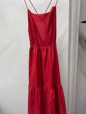 Amazon Red Spaghetti-Strap Tiered Maxi Dress